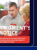 Cover of A Moment's Notice — AARP and NORC report on stressful life events and fraud